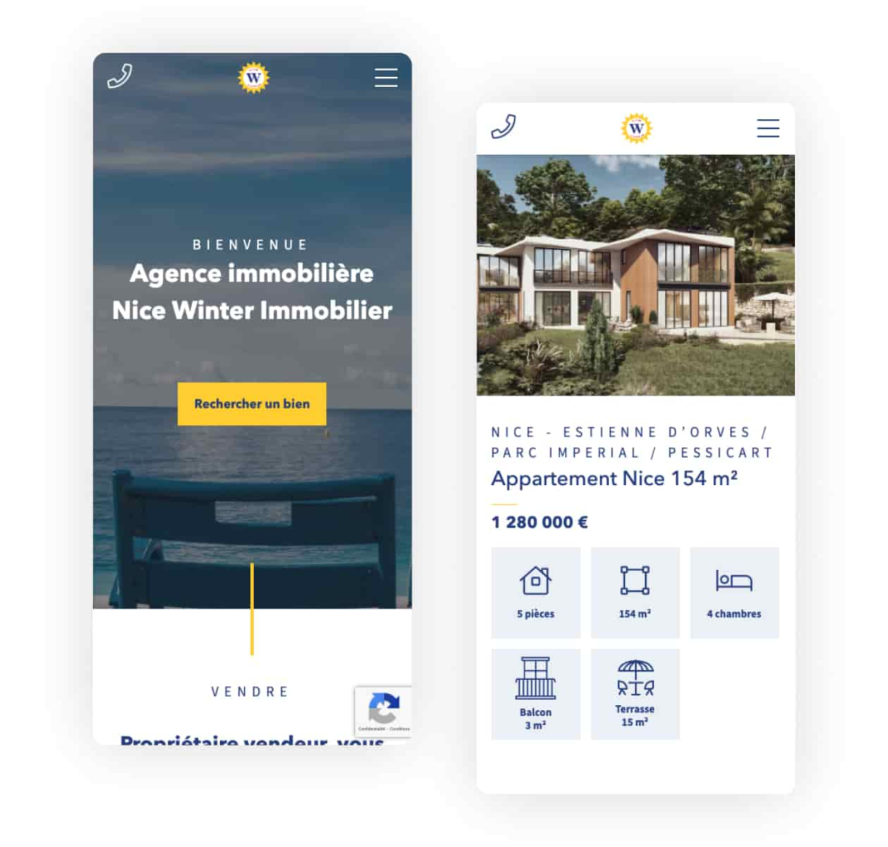 Site web version mobile Winter immobilier par Studio hb