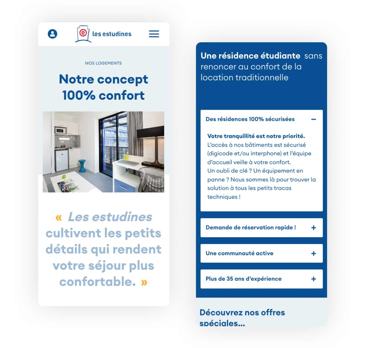 Site web version mobile des Estudines par Studio HB