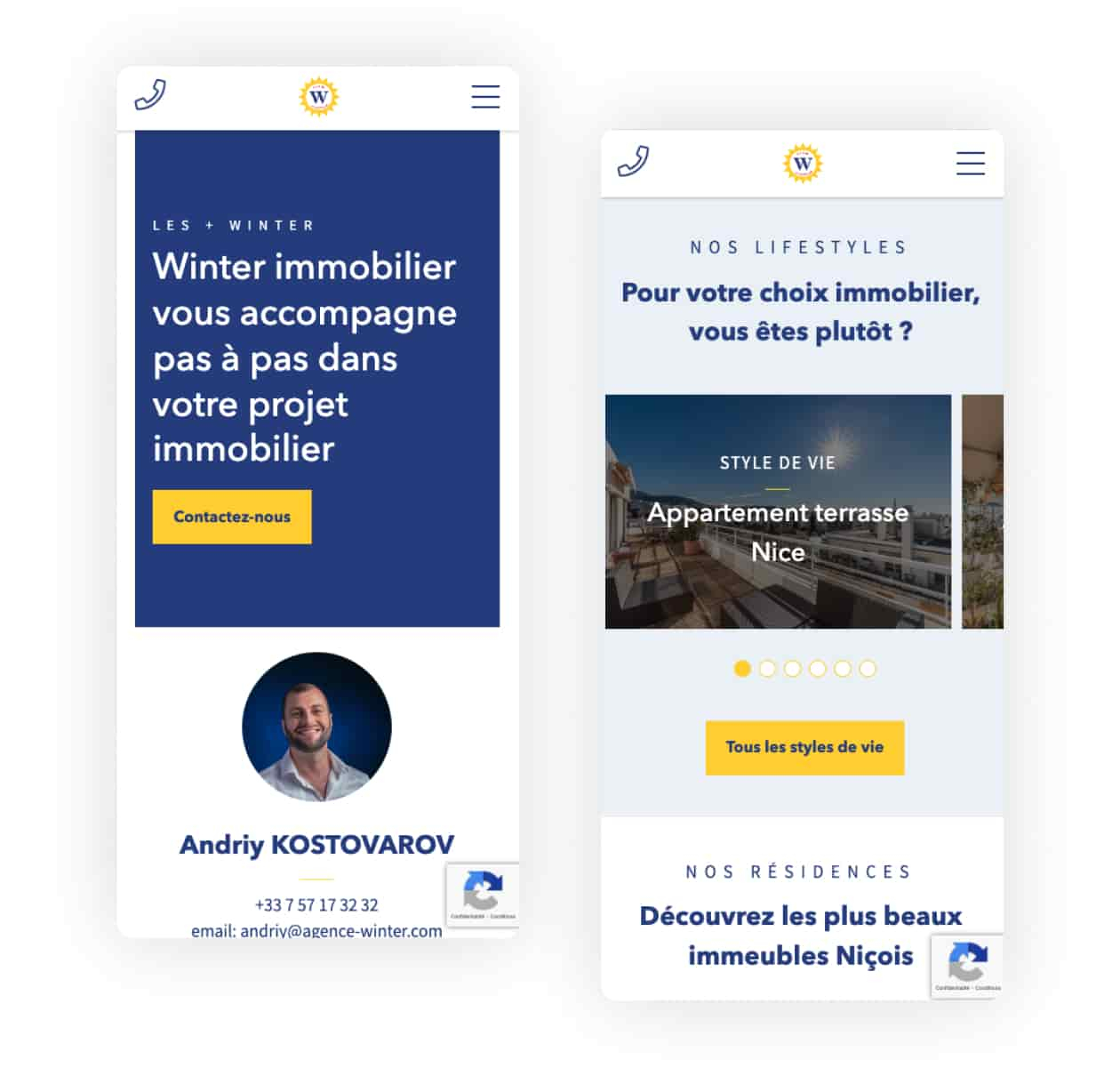 Site web version mobile Winter immobilier par Studio hb