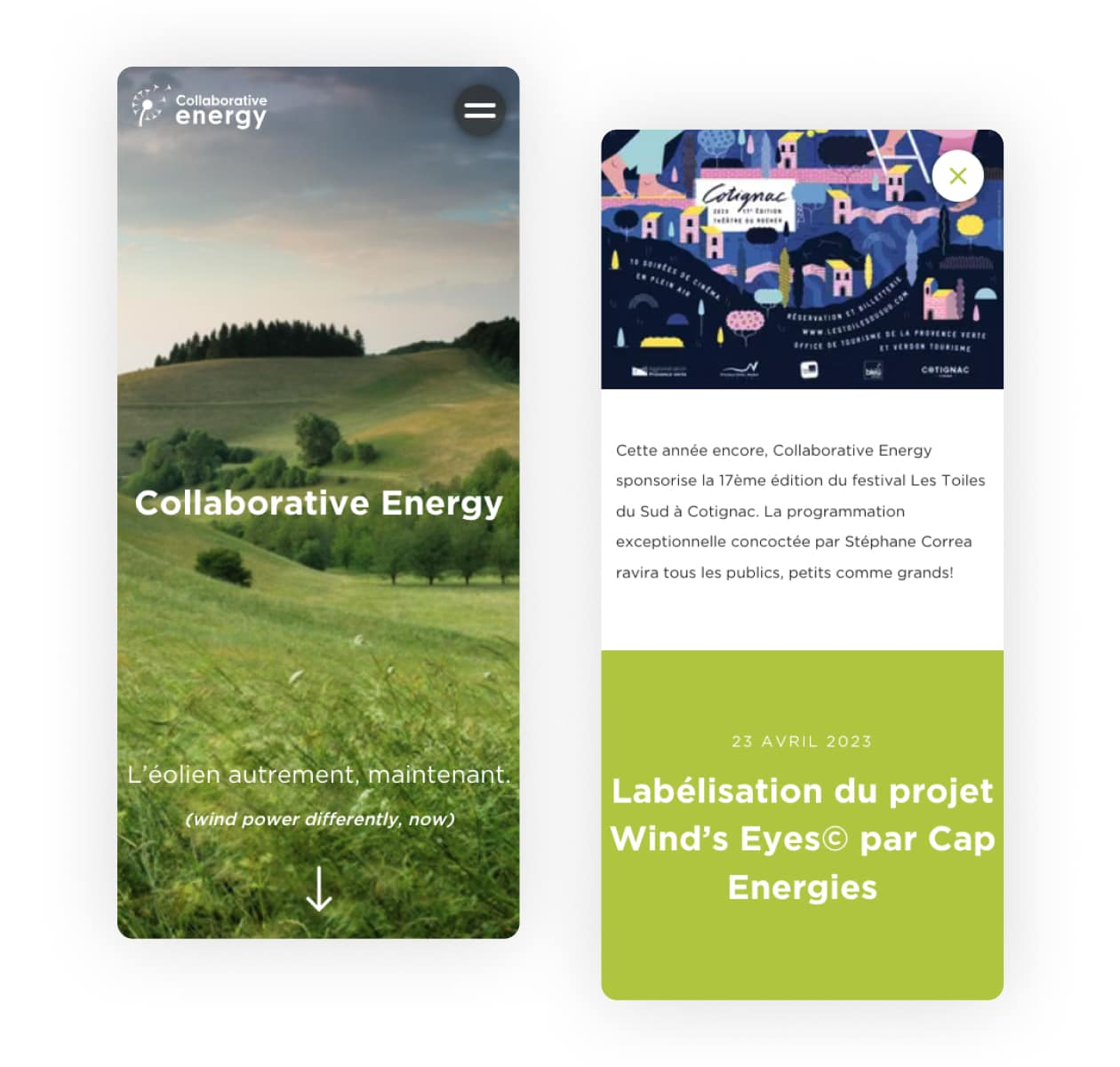 Site web version mobile collaborative energy par studio HB