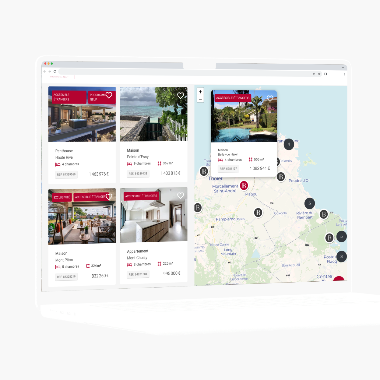 Moteur de recherche avancé et carte interactive pour l'immobilier