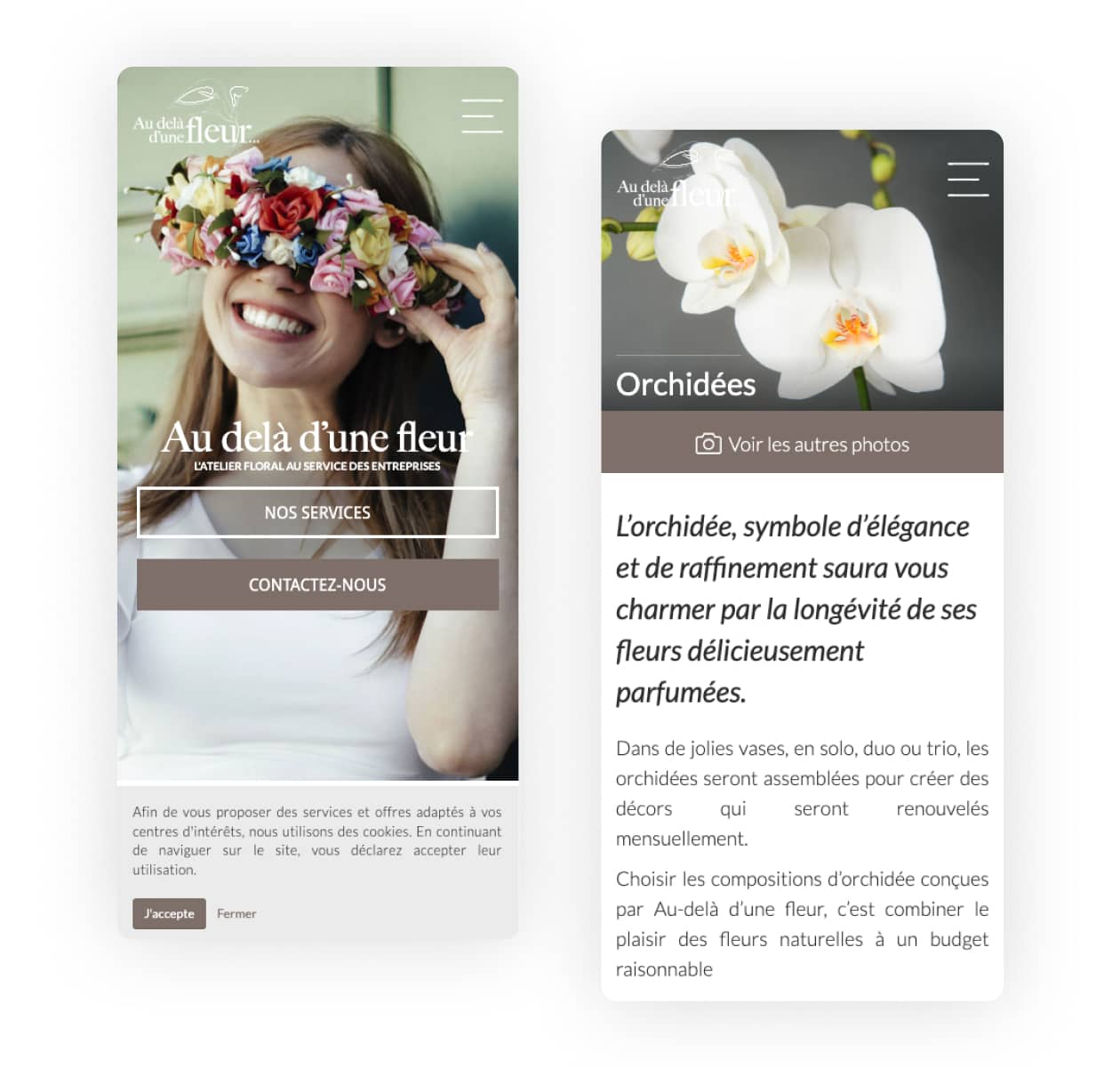 Site web version mobile au delà d'une fleur par studio HB