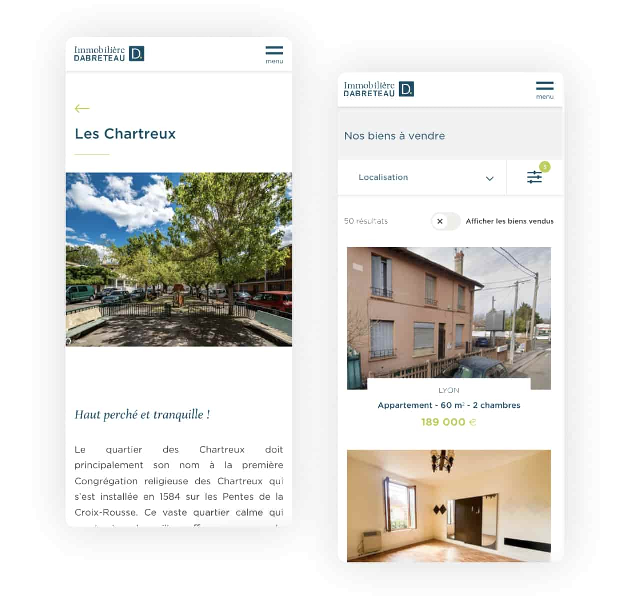 Site web version mobile de Immobilière Dabreteau