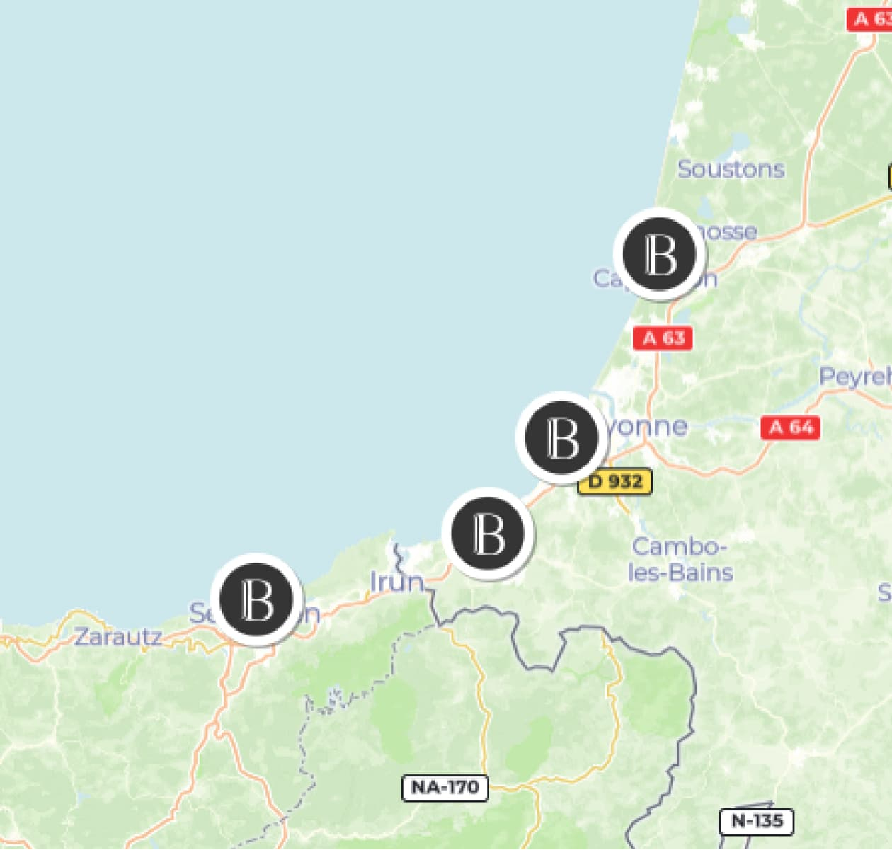 Carte sur le site BARNES Côte Basque 