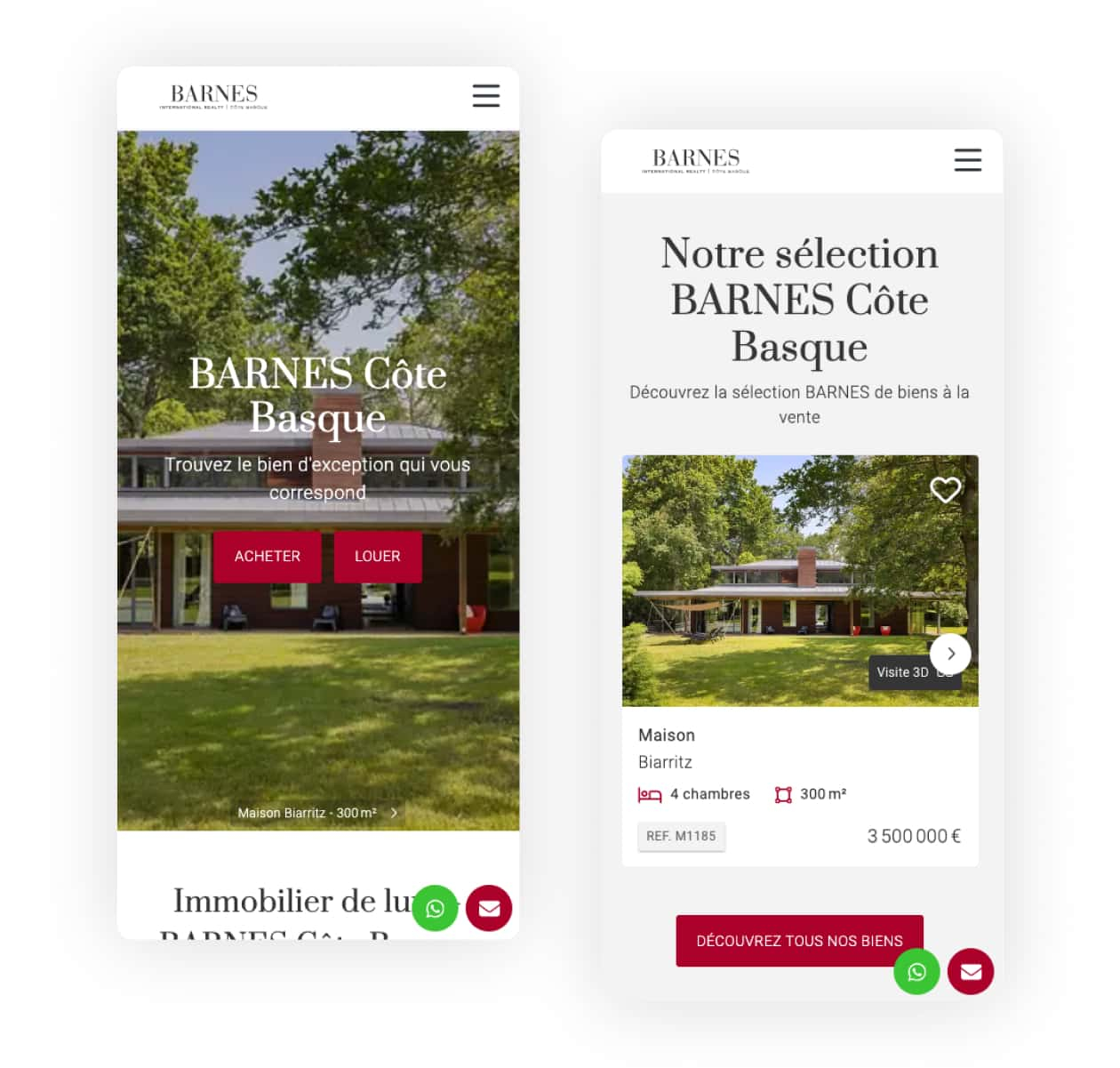 Site web version mobile BARNES Côte basque par Studio HB