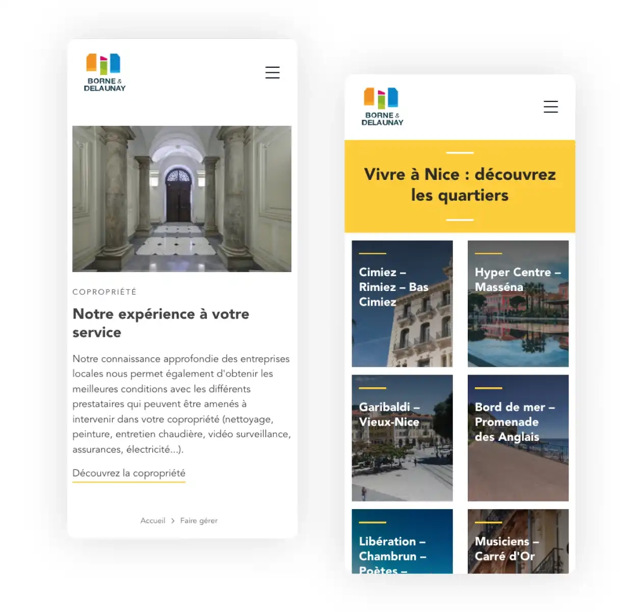 Site web version mobile Borne et delaunay