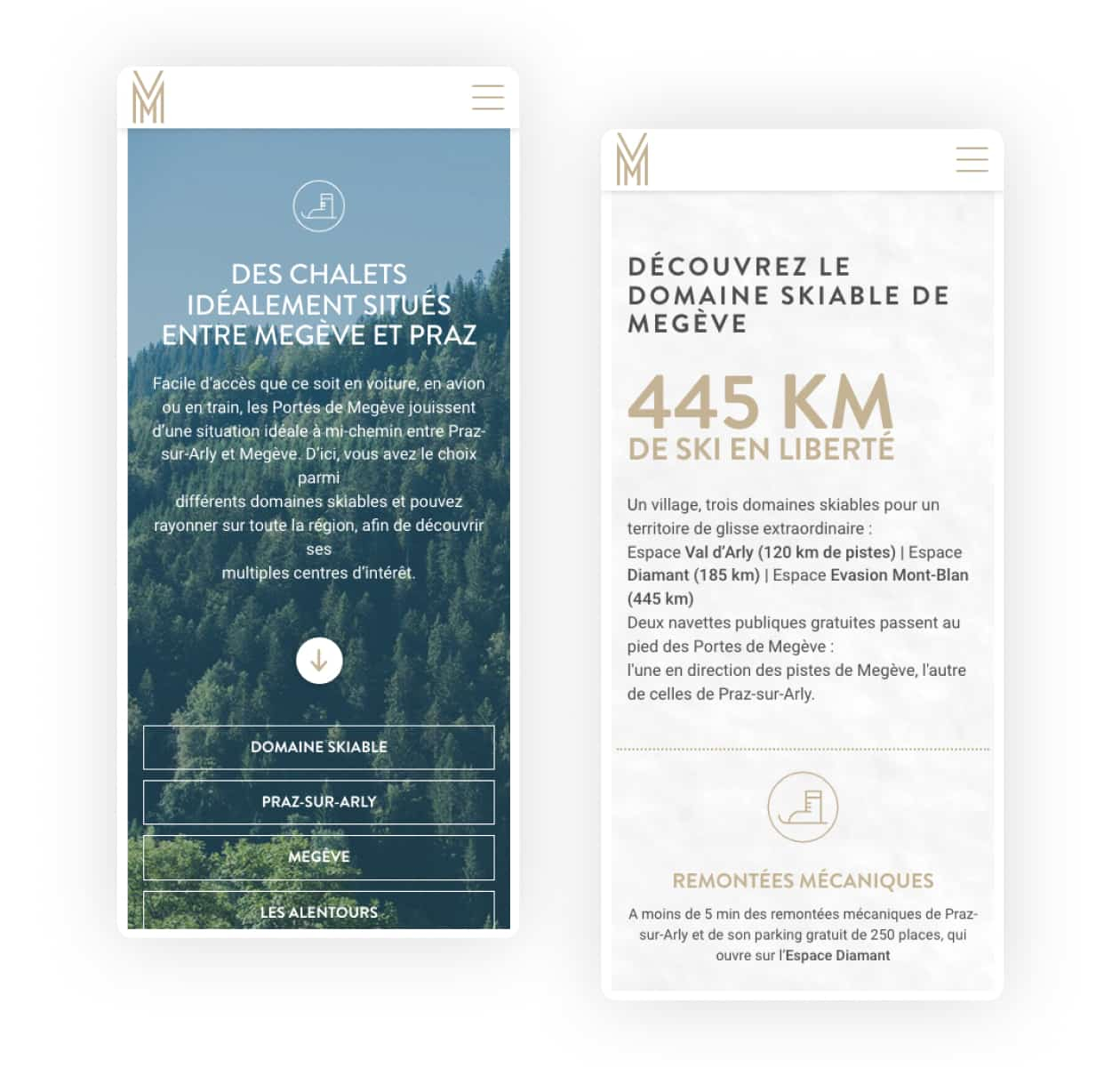 Site web version mobile Portes de Megève par Studio HB