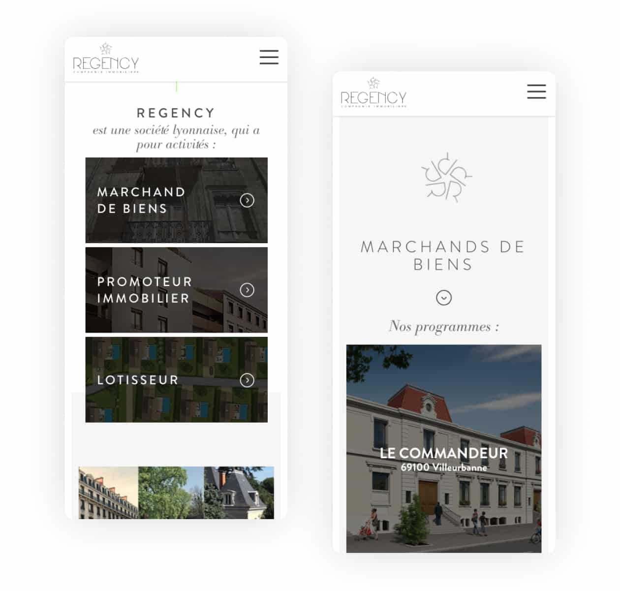 Site web version mobile Regency Par Studio HB