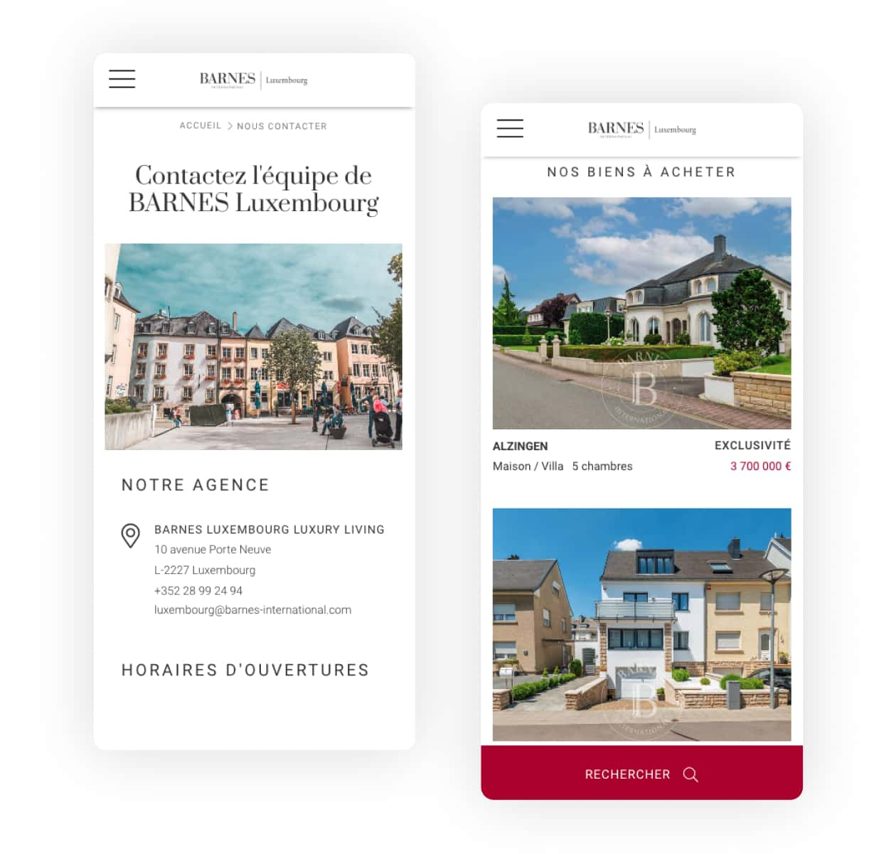 Site web version mobile BARNES Luxembourg par Studio HB